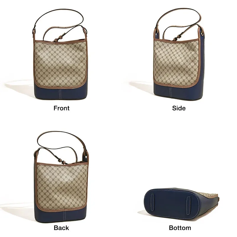 YES Monogram Design PU Leather Shoulder Cross body Bag Large Capacity Office Bucket Lady Fashion Women's Commuter Messenger Bag.
