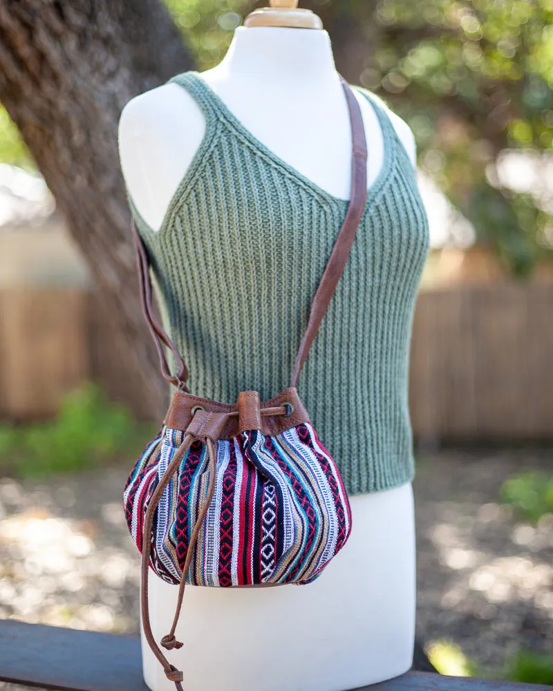 Zig Zag Gheri Cotton and Leather Pouch