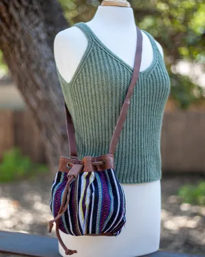 Zig Zag Gheri Cotton and Leather Pouch