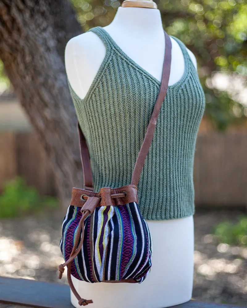 Zig Zag Gheri Cotton and Leather Pouch
